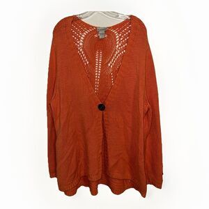 Soft Surroundings Sweater 1X One Button Cardigan Crochet Boho Hippie Festival